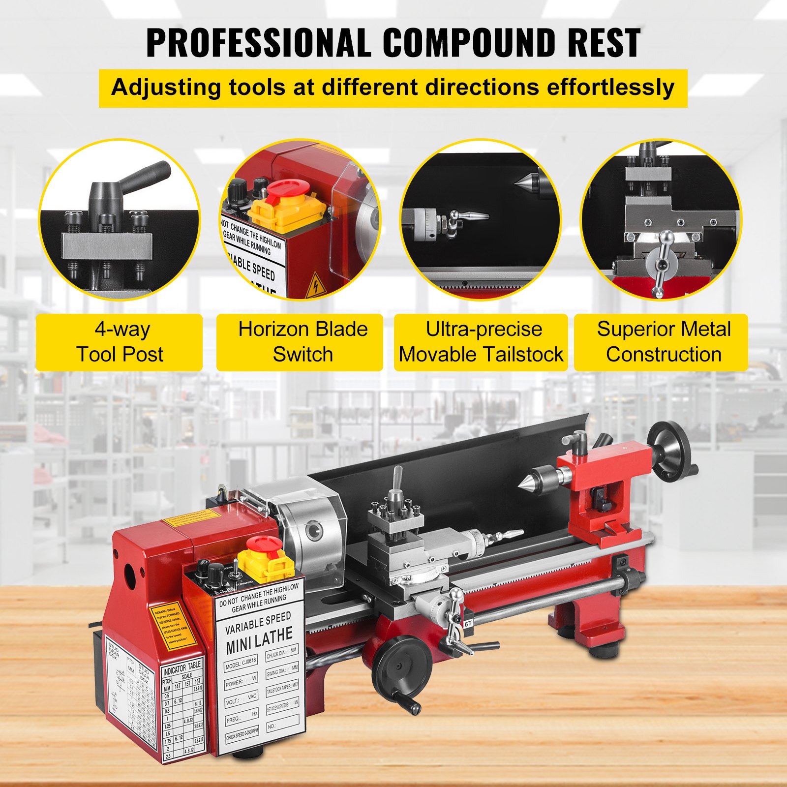 180x400mm Infinitely Variable Speed Mini Metal Lathe  Durable Heavy  EXCELLENT