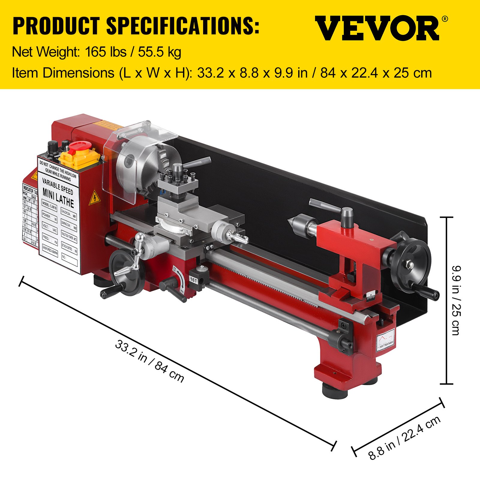 180x400mm Infinitely Variable Speed Mini Metal Lathe  Durable Heavy  EXCELLENT