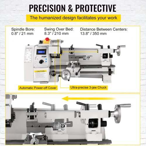 VEVOR Mini Metal Lathe 8x14, Mini Lathe Machine 2250 PRM Variable Speed Change,Precision Mini Lathe 650W Metal Working Lathe, Small Metal Lathe, Milling Machine for Various Types of Metal Turning