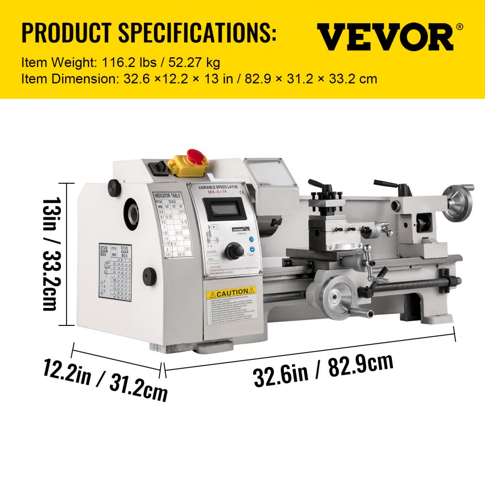 VEVOR Mini Metal Lathe 8x14, Mini Lathe Machine 2250 PRM Variable Speed Change,Precision Mini Lathe 650W Metal Working Lathe, Small Metal Lathe, Milling Machine for Various Types of Metal Turning