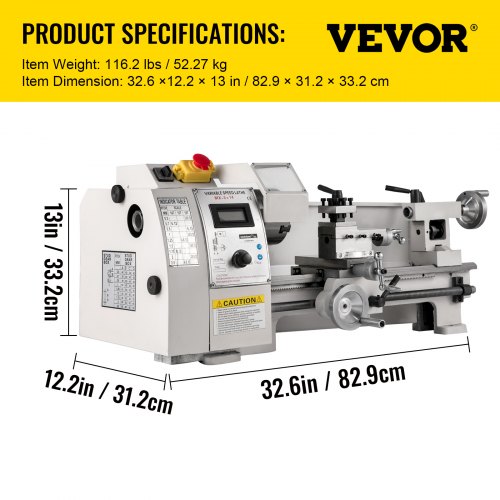 VEVOR Mini Metal Lathe 8"x14" Metalworking Machine Variable Speed 2250 RPM 650W 110V