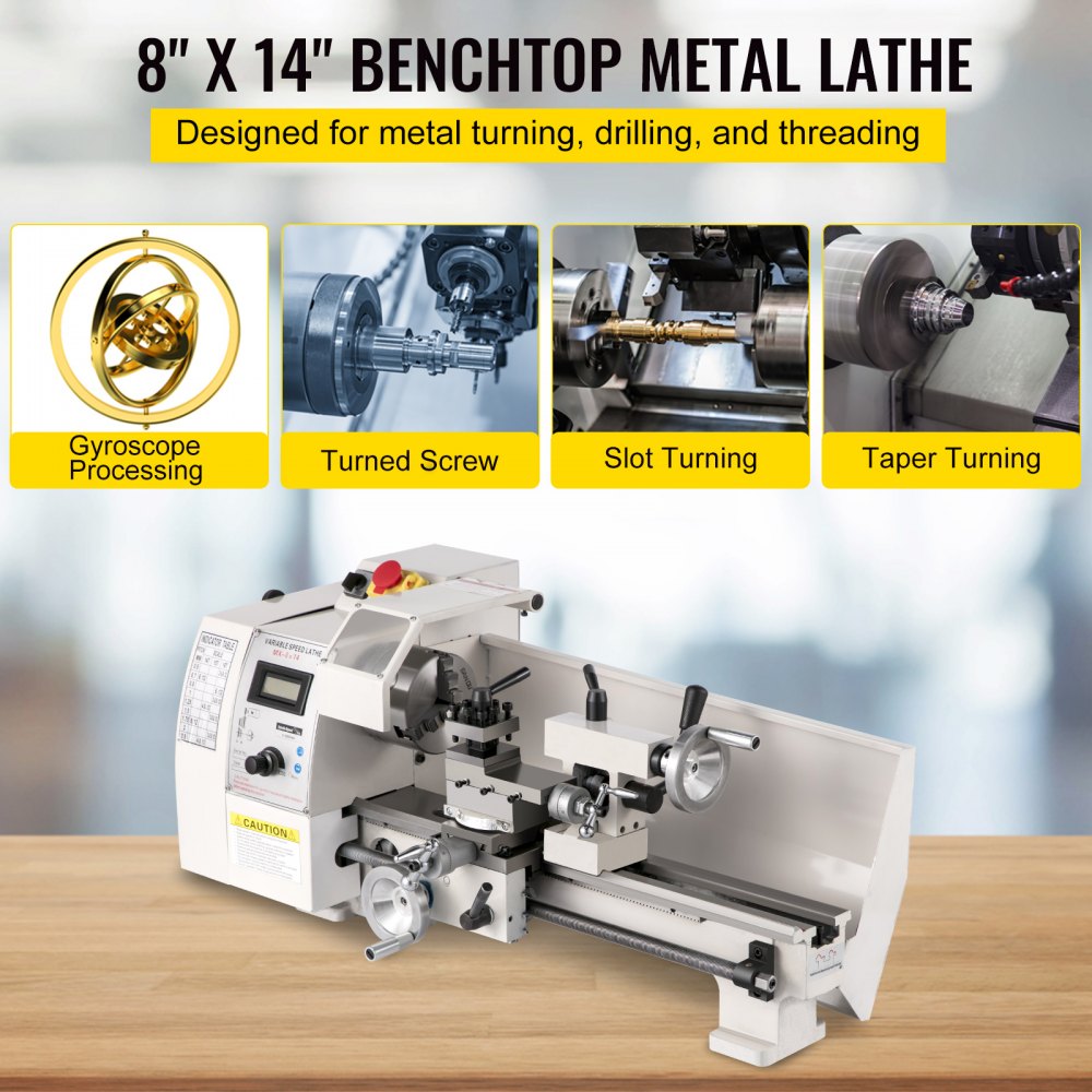 VEVOR Compact Metal Lathe, 8"x14", Adjustable Speed 2250 RPM, 650W Power, Precision Engineering Lathe for Metalworking, Ideal for Crafting Different Metals