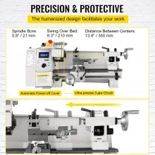 VEVOR Mini Metal Lathe, 8"x14", Mini Lathe Machine 2250 PRM Variable Speed Change, Precision Mini Lathe 650W Metal Working Lathe, Small Metal Lathe, Milling Machine for Various Types of Metal Turnin