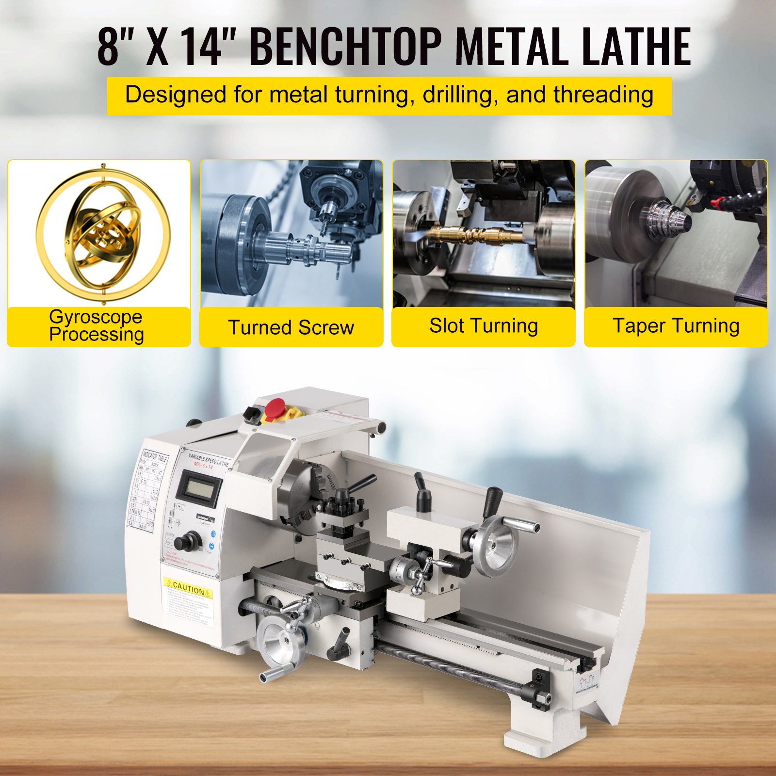 VEVOR Compact Metal Lathe, 8"x14", Adjustable Speed 2250 RPM, 650W Power, Precision Engineering Lathe for Metalworking, Ideal for Crafting Different Metals