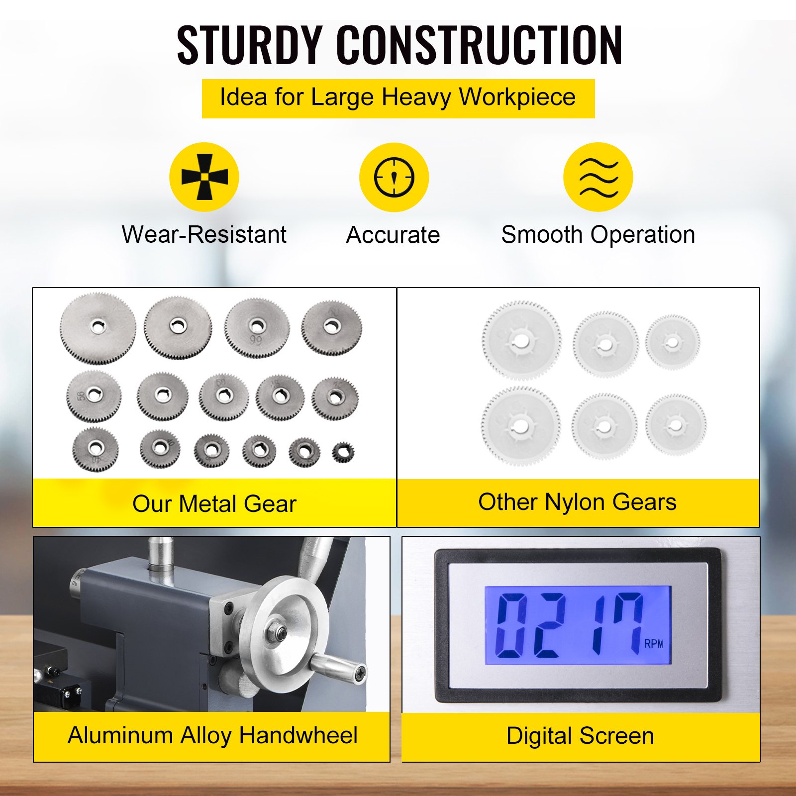 VEVOR Benchtop Mini Metal Lathe 8"x16" Digital Display Variable Speed w/ Chucks