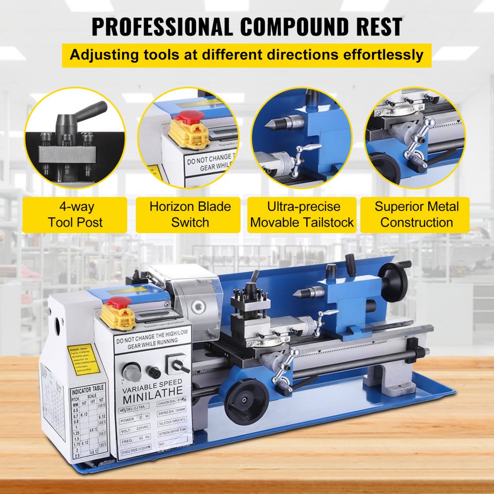 VEVOR Mini Metal Lathe Machine 7x14 Turning Working Lathe Small Metal Tool