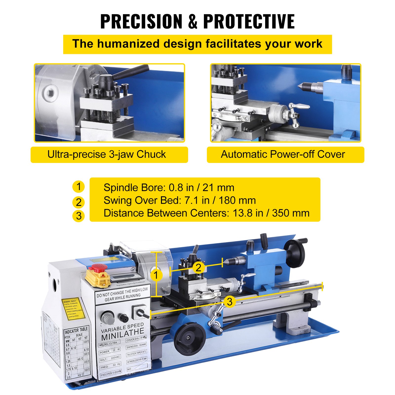 VEVOR Mini Metal Lathe Machine 7x14 Turning Working Lathe Small Metal Tool