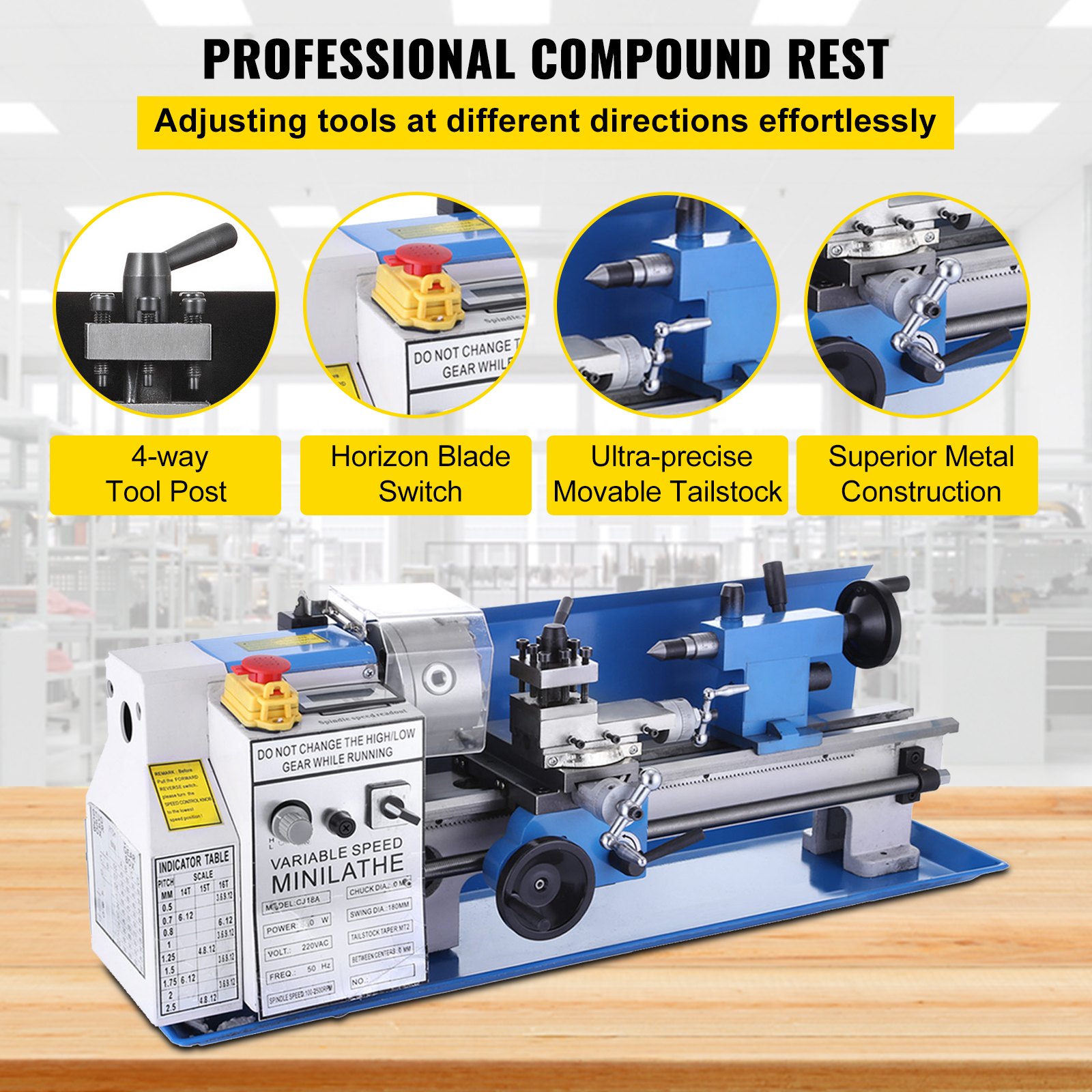 VEVOR Mini Metal Lathe Machine 7x14 Turning Working Lathe Small Metal Tool