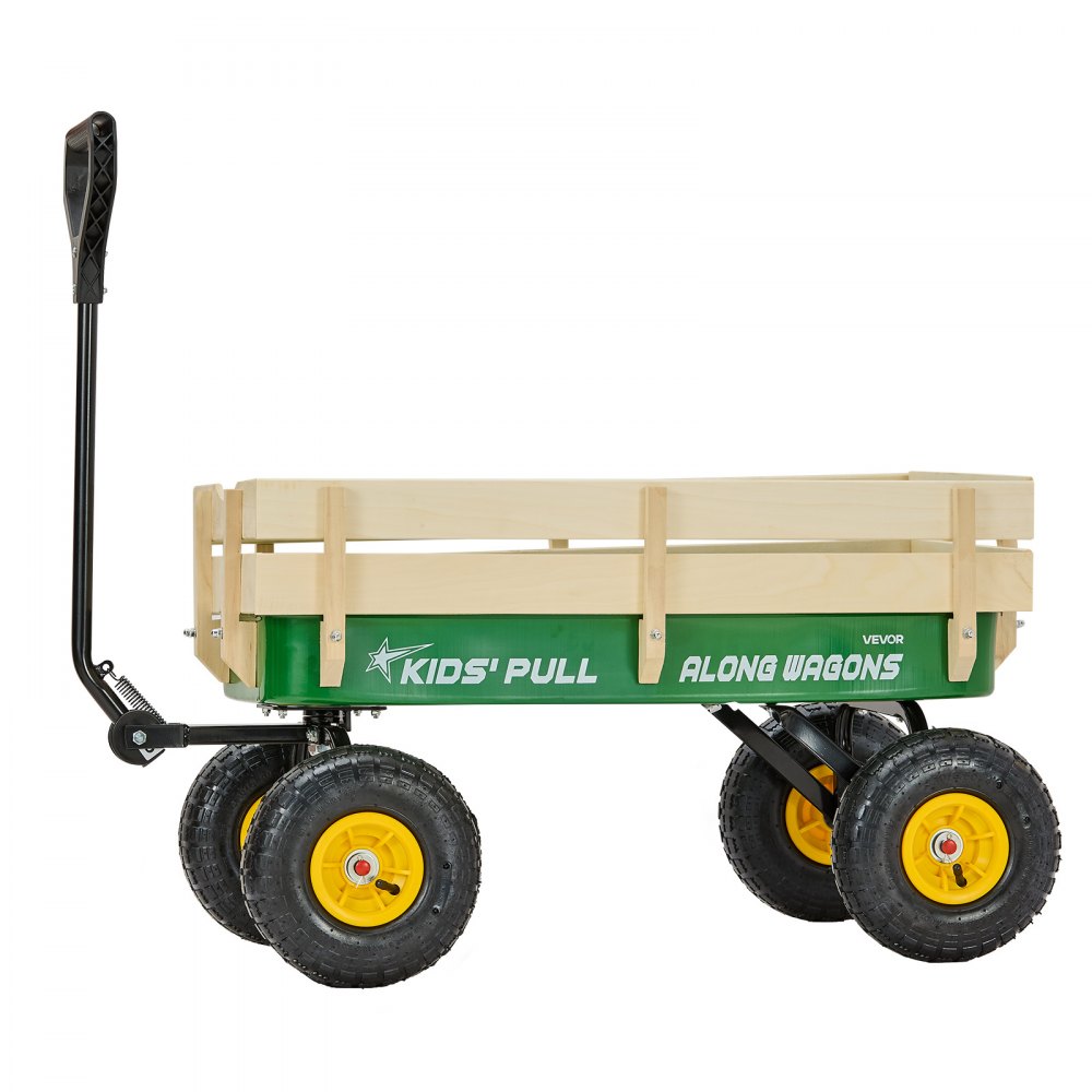 VEVOR Pull-Along Wagon for Kids, 39 inch Toddler Wagons with Wooden Panels & Handle, Supports up to 330 lbs, All-Terrain Utility Wagon Cart Birthday Present for Kids Gardening Beach, Green
