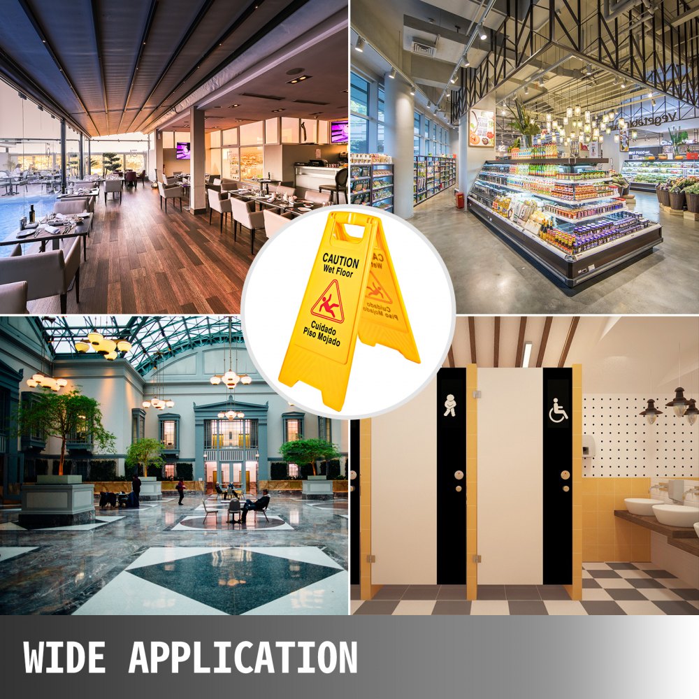 VEVOR 16 Pack Wet Floor Sign, 25" Caution Signs Wet Floor, Fold-Out Wet Floor Sign Bilingual, Double Sided Wet Floor Cones, Wet Sign Floor Sign for Restaurant Restroom Office