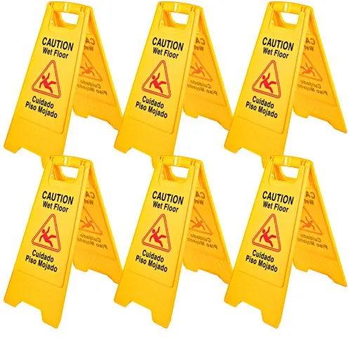 BestEquip 6 Pack Caution Wet Floor Signs 25\" Double Sided Caution Sign Bilingual Wet Floor Sign Fold-Out Wet Floor Signs for Wet Floors