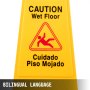 yellow VEVOR wet floor signs with bilingual text "caution wet floor/ cuidado piso mojado".