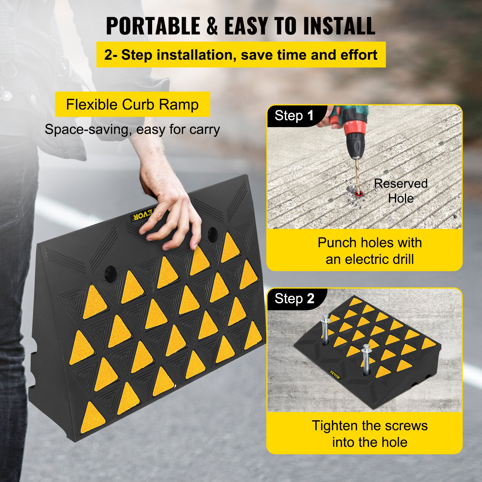 VEVOR Rubber Curb Ramp 35x60x15cm Heavy Duty Kerb Ramps for Cars Motorcycle Material Handling Transport Dolly