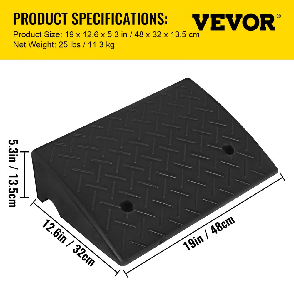VEVOR Rubber Curb Ramp 5.3" Height,12.7" Width Sidewalk Curb Ramp,5 Ton Heavy Duty Driveway Ramp for Car Forklifts Trucks Buses