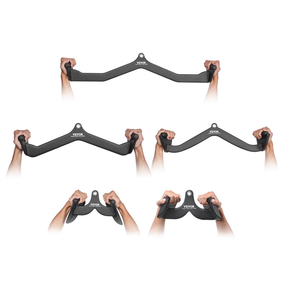 VEVOR LAT Pulldown Attachments, Cable Machine Rowing T-bar V-bar 5 Set, Tricep Pull Down Bar, Back Strength Training Rubber Coated Handle Grip, Bicep Curl Tricep Lat Pulldown Bar for Home Gym Fitness