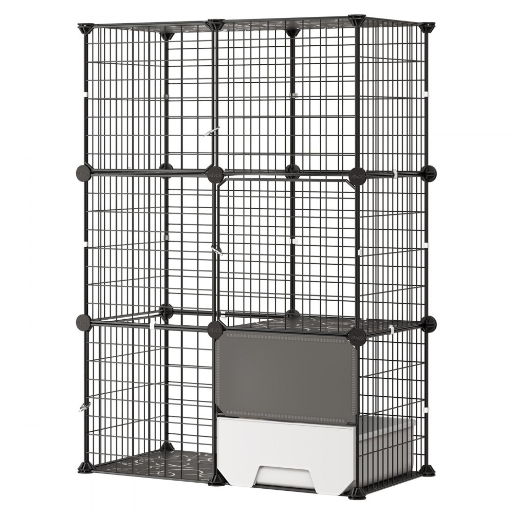 VEVOR Cat Cage 3-Tier 71.1x45.5x104.1 cm DIY Cat Playpen with Litter Box, Indoor Enclosure Detachable Metal Wire Kennel Crate, Large Exercise Place Ideal for 1-2 Cats, Kittens & Small Animals, Black