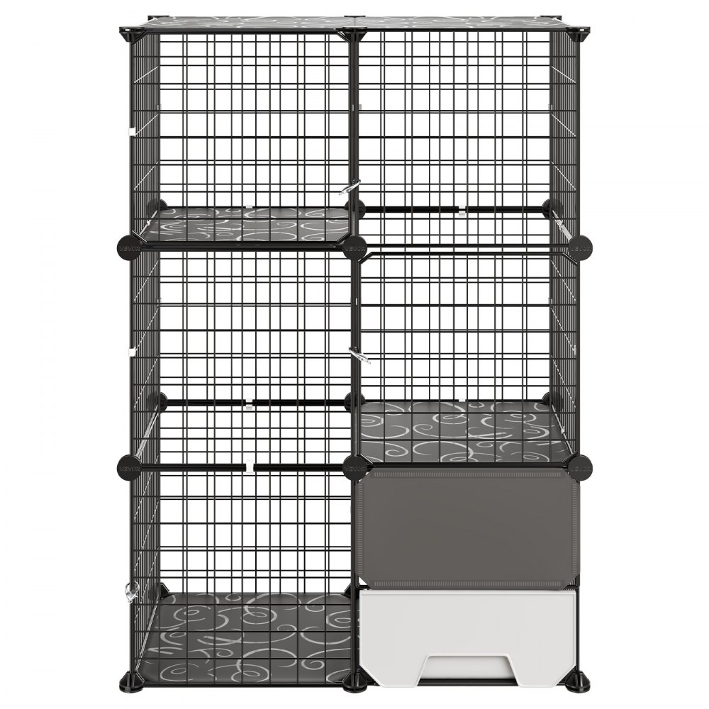 VEVOR Cat Cage 3-Tier 71.1x45.5x104.1 cm DIY Cat Playpen with Litter Box, Indoor Enclosure Detachable Metal Wire Kennel Crate, Large Exercise Place Ideal for 1-2 Cats, Kittens & Small Animals, Black