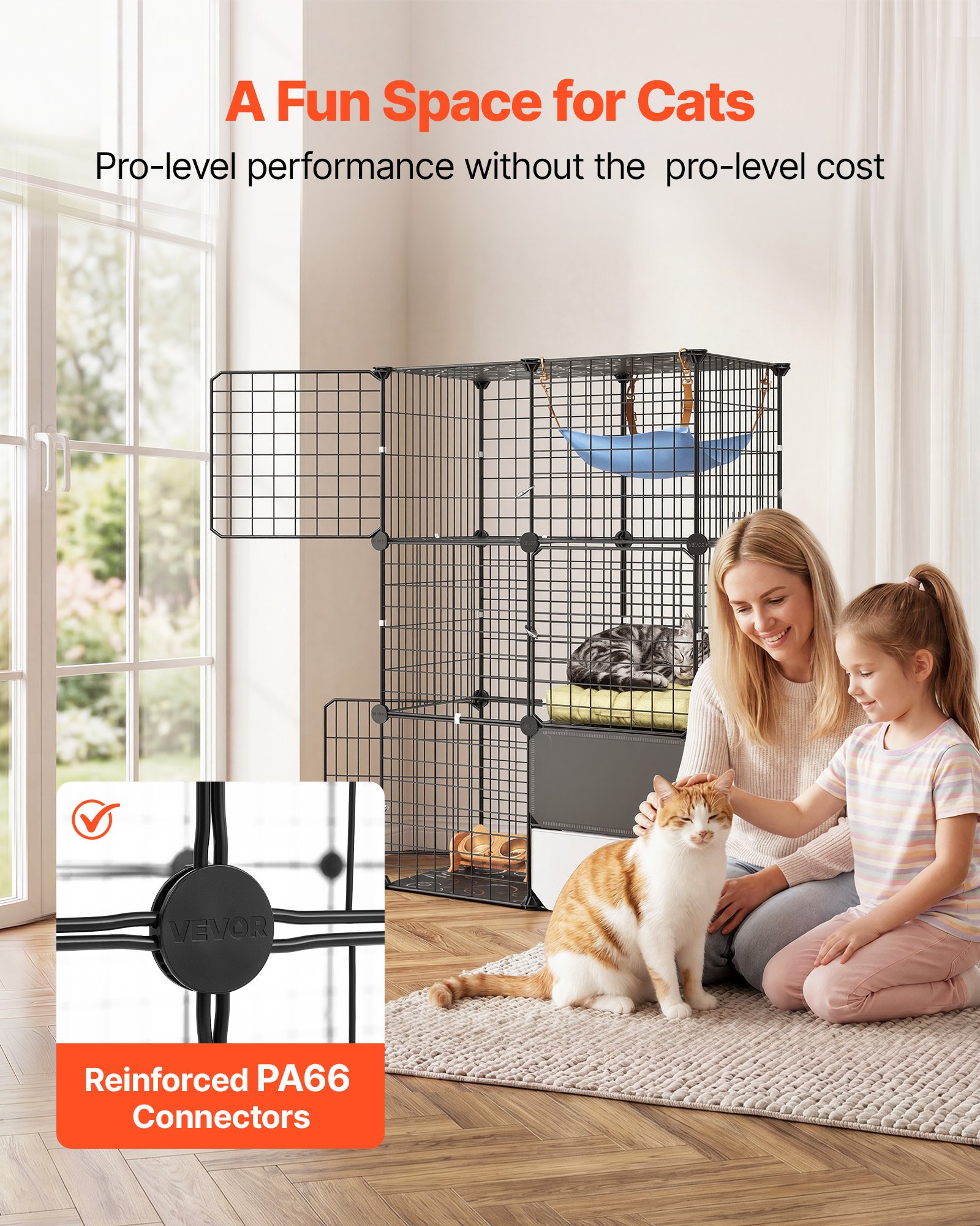 VEVOR Cat Cage 3-Tier 71.1x45.5x104.1 cm DIY Cat Playpen with Litter Box, Indoor Enclosure Detachable Metal Wire Kennel Crate, Large Exercise Place Ideal for 1-2 Cats, Kittens & Small Animals, Black