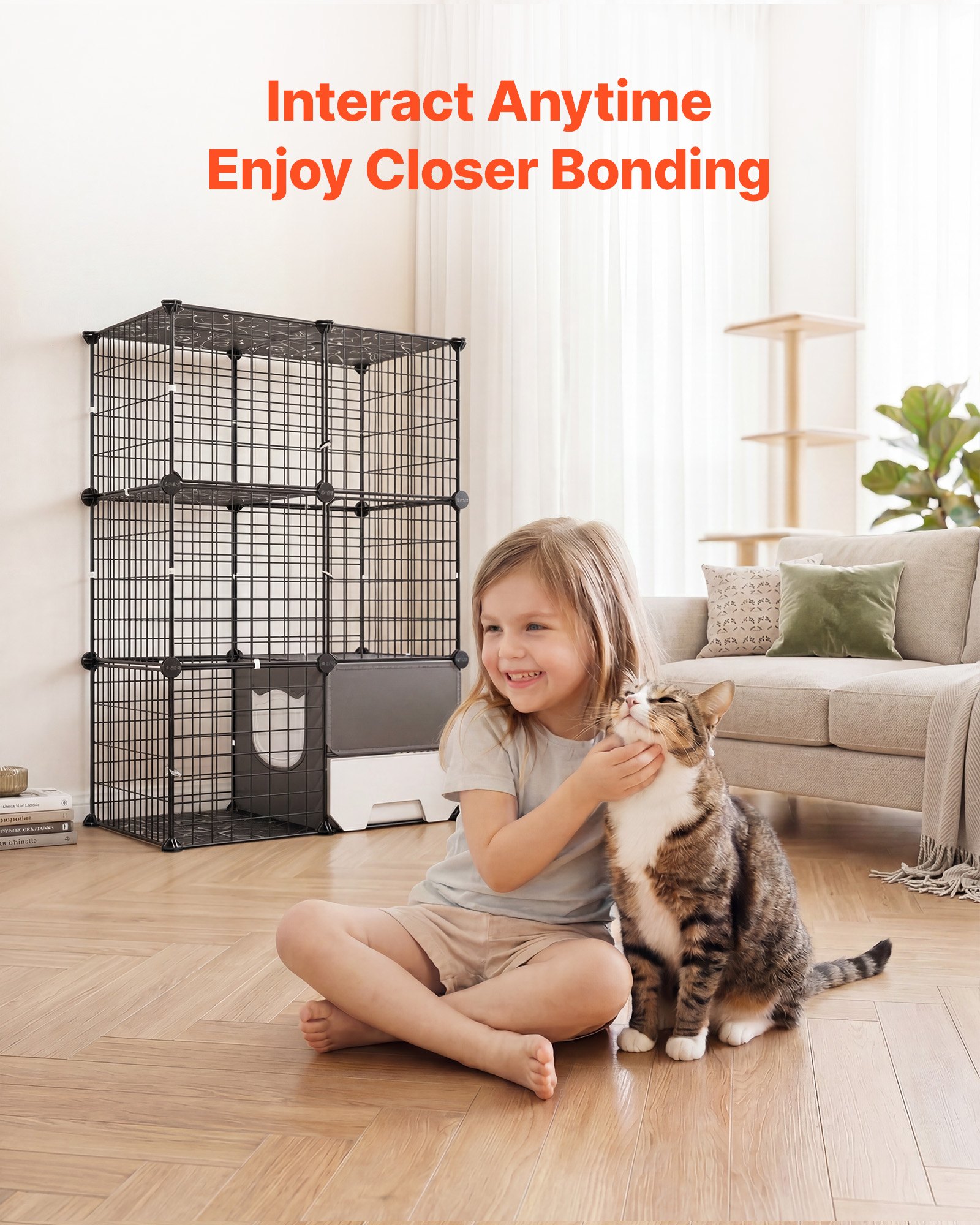 VEVOR Cat Cage 3-Tier 71.1x45.5x104.1 cm DIY Cat Playpen with Litter Box, Indoor Enclosure Detachable Metal Wire Kennel Crate, Large Exercise Place Ideal for 1-2 Cats, Kittens & Small Animals, Black