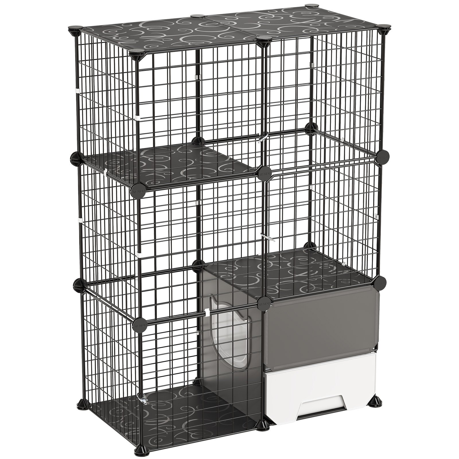 VEVOR Cat Cage 3-Tier 71.1x45.5x104.1 cm DIY Cat Playpen with Litter Box, Indoor Enclosure Detachable Metal Wire Kennel Crate, Large Exercise Place Ideal for 1-2 Cats, Kittens & Small Animals, Black