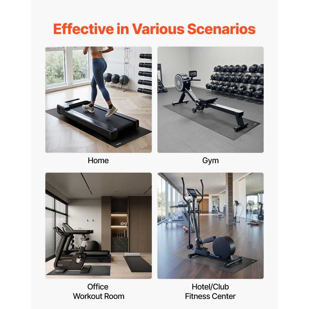 VEVOR Treadmill Mat for Carpet Floor, 6 mm Thick, 760x1525 mm Exercise Equipment Mat for Treadmills, Stationary, Recumbent Bikes, High Density PVC Floor Protector, Waterproof and Non-slip for Home Gym