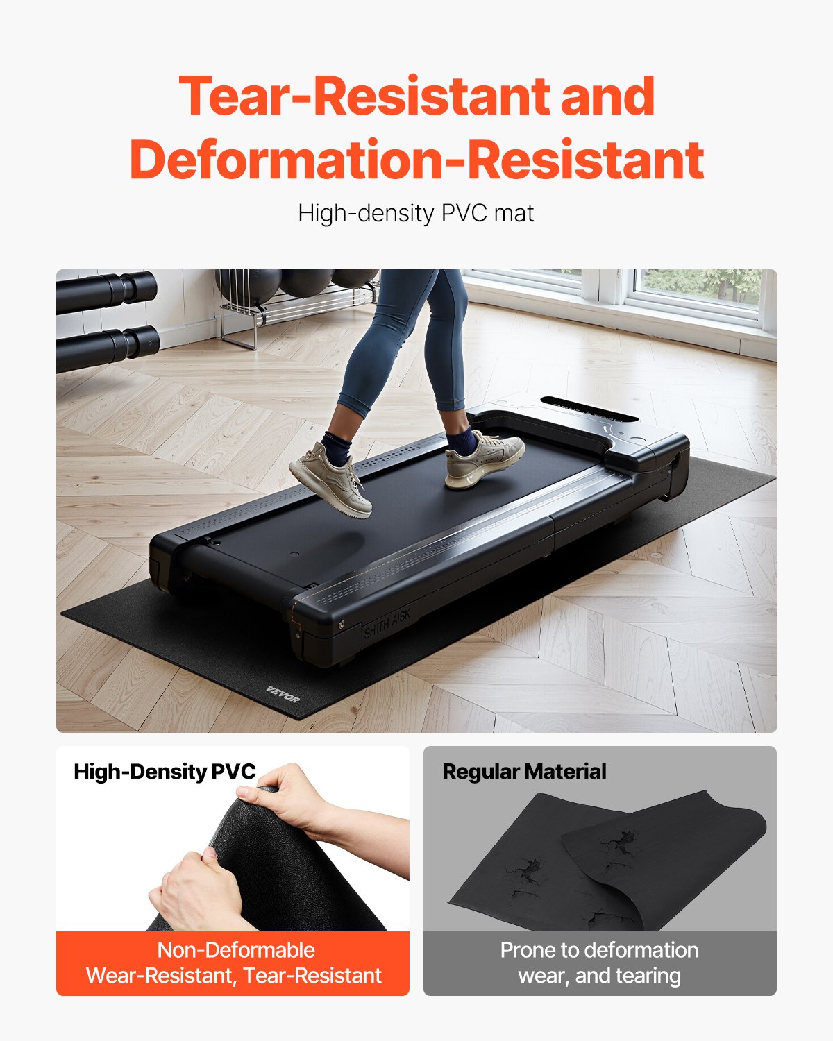 VEVOR Treadmill Mat for Carpet Floor, 6 mm Thick, 760x1525 mm Exercise Equipment Mat for Treadmills, Stationary, Recumbent Bikes, High Density PVC Floor Protector, Waterproof and Non-slip for Home Gym