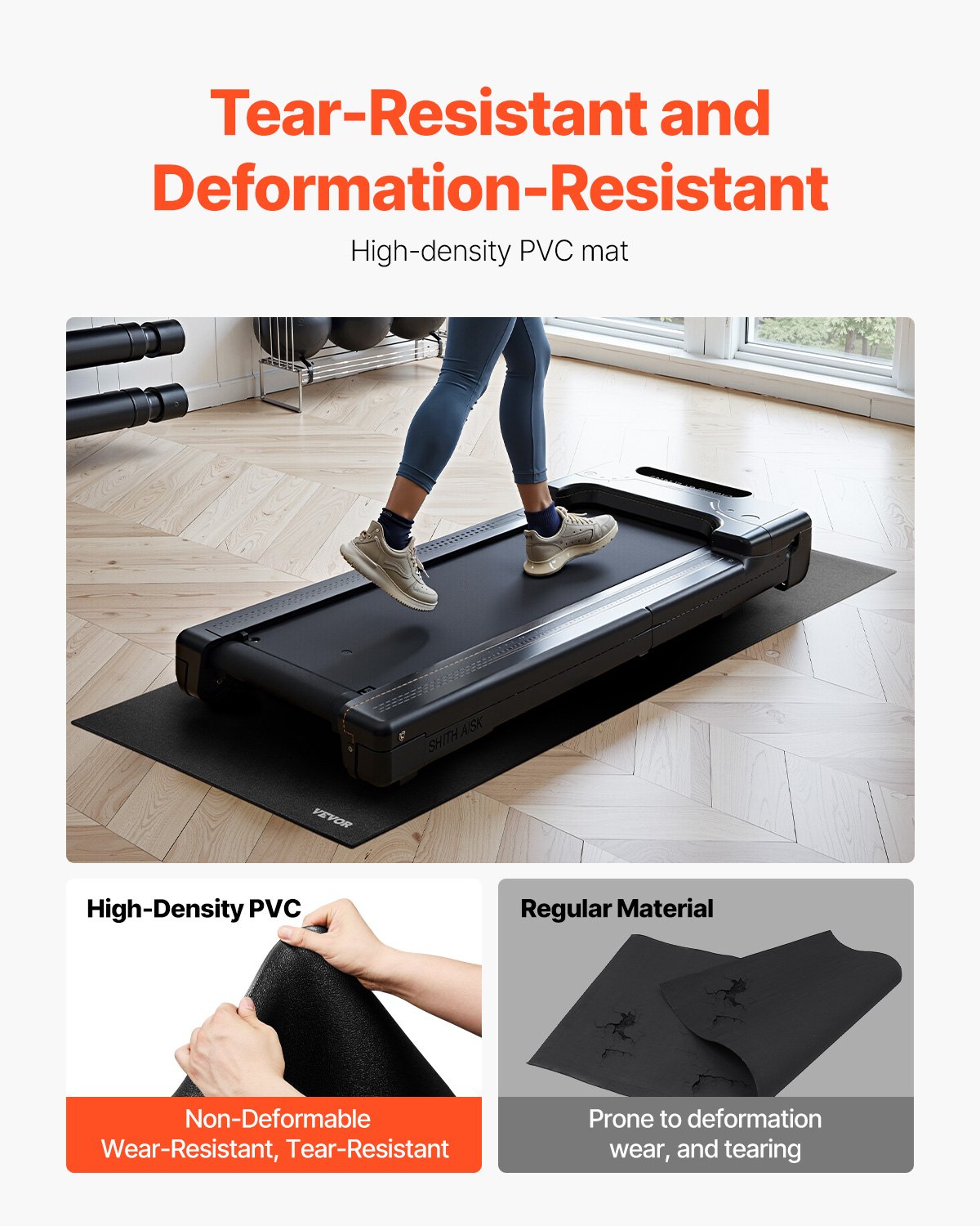 VEVOR Treadmill Mat for Carpet Floor, 6 mm Thick, 915x1820 mm Exercise Equipment Mat for Treadmills, Elliptical, Rowing Machine, High Density PVC Floor Protector, Waterproof and Non-slip for Home Gym