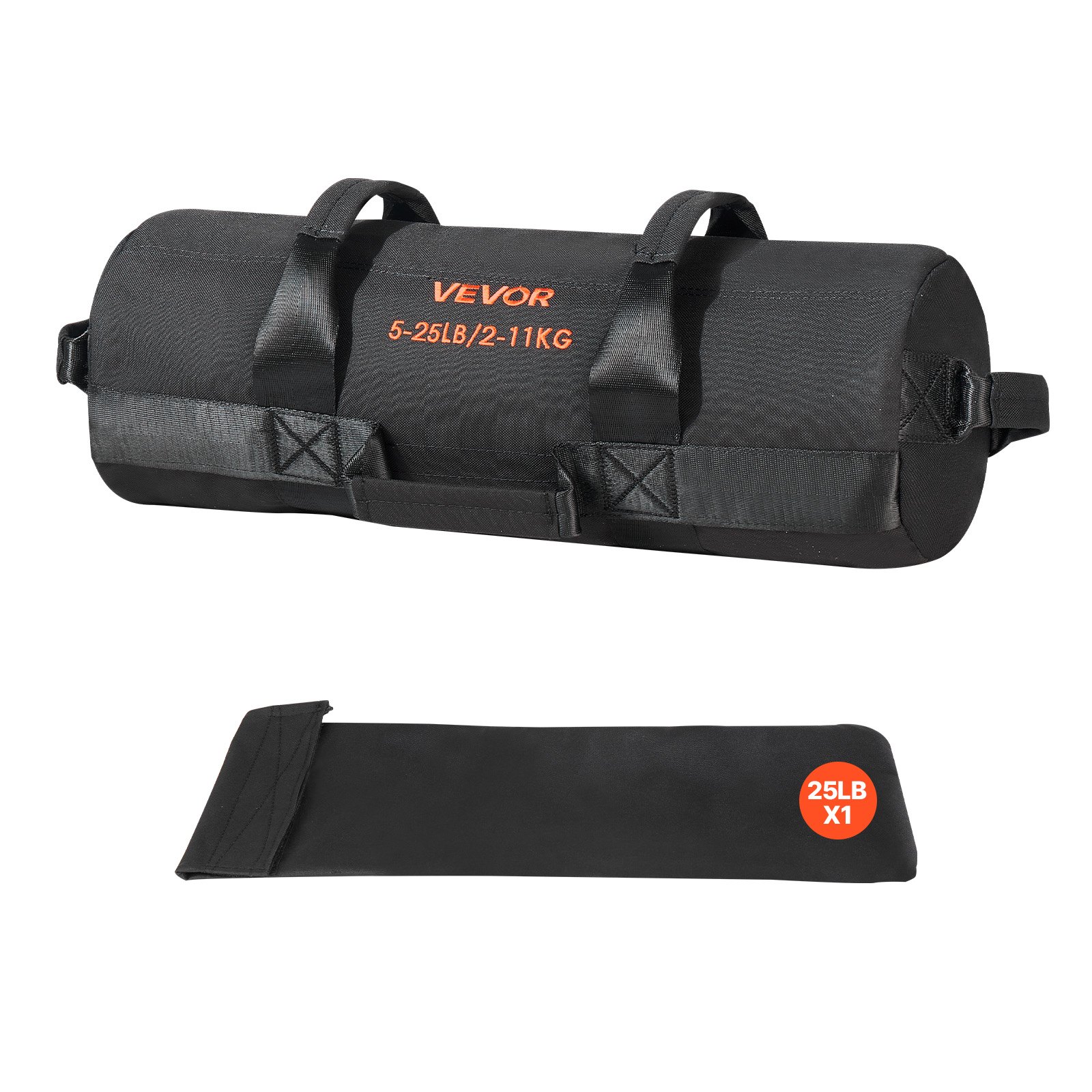 VEVOR Workout Sandbag, Heavy Duty Workout Power Bags with Handles, 5-25 lbs Adjustable Slam Bag for Fitness Strength Weight Training Cross-Training, Home Gym Exercise, Black (Unfilled)