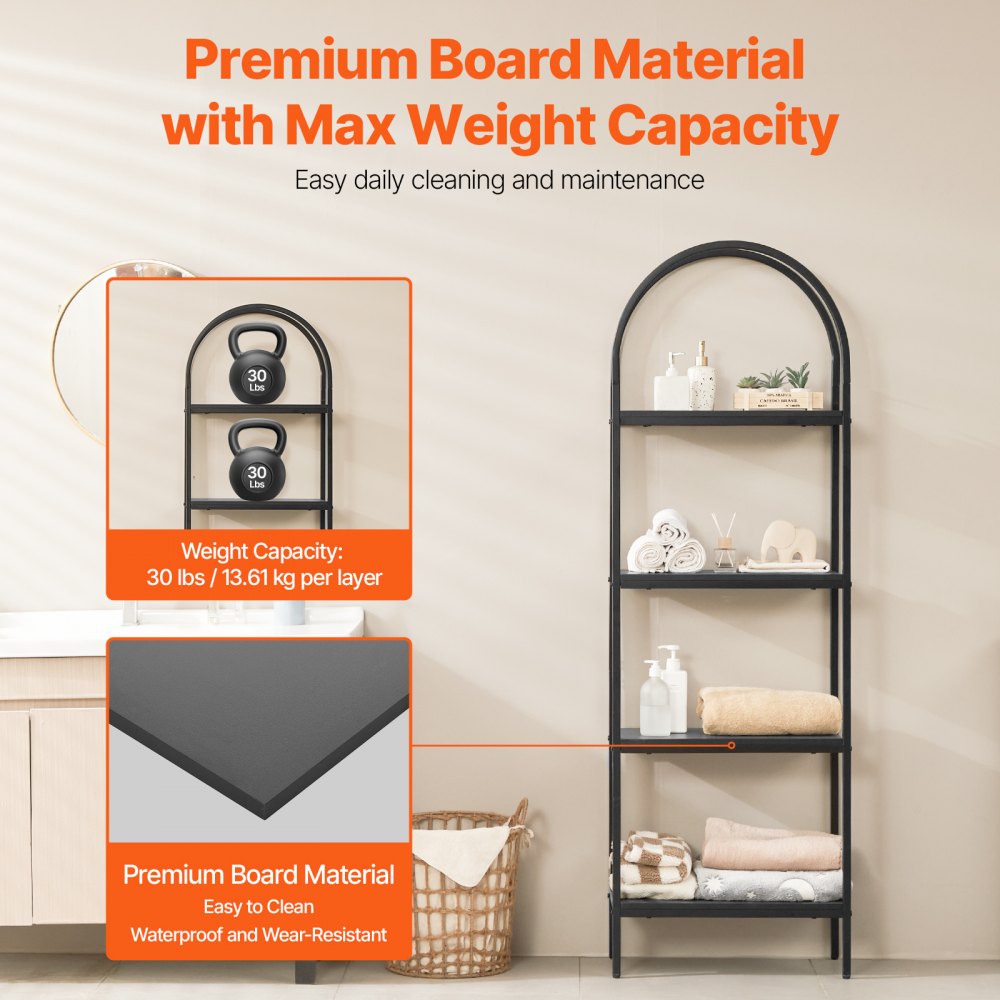 VEVOR Metal Bookshelf, 4-Tier Arched Industrial Bookshelf, Small Rustic Vintage Storage Bookcase with Open Shelves, Freestanding Display Shelving Unit Storage Rack, for Living room, Bedroom & Office