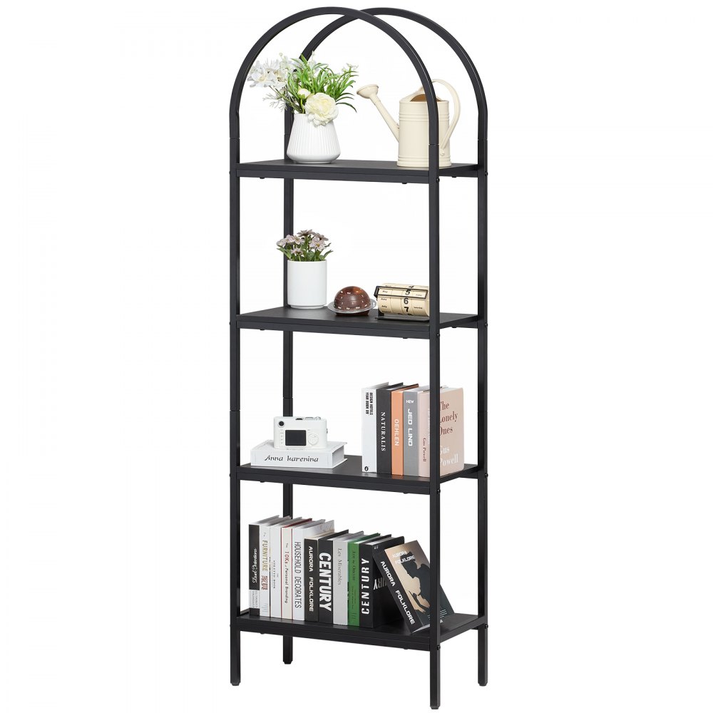 VEVOR Metal Bookshelf, 4-Tier Arched Industrial Bookshelf, Small Rustic Vintage Storage Bookcase with Open Shelves, Freestanding Display Shelving Unit Storage Rack, for Living room, Bedroom & Office