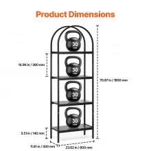 VEVOR Metal Bookshelf, 4-Tier Arched Industrial Bookshelf, Small Rustic Vintage Storage Bookcase with Open Shelves, Freestanding Display Shelving Unit Storage Rack, for Living Room, Bedroom & Office