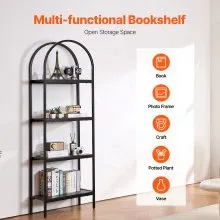 VEVOR Metal Bookshelf, 4-Tier Arched Industrial Bookshelf, Small Rustic Vintage Storage Bookcase with Open Shelves, Freestanding Display Shelving Unit Storage Rack, for Living Room, Bedroom & Office