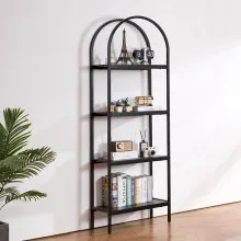 VEVOR Metal Bookshelf, 4-Tier Arched Industrial Bookshelf, Small Rustic Vintage Storage Bookcase with Open Shelves, Freestanding Display Shelving Unit Storage Rack, for Living Room, Bedroom & Office