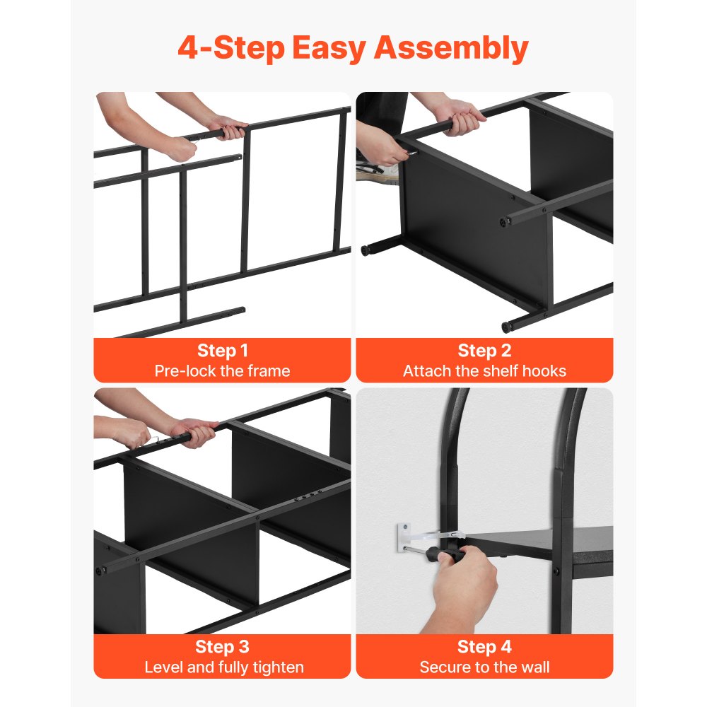 VEVOR Open Bookshelf, 4-Tier, Arched Bookcase Storage Shelves with Metal Frame, Industrial Metal Book Organizer, Freestanding Display Rack Tall Shelving Unit, for Office, Bedroom, Living Room, Black