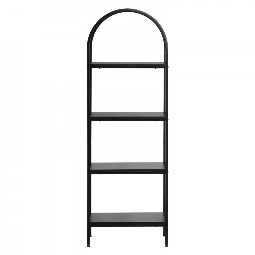 VEVOR Open Bookshelf, 4-Tier, Arched Bookcase Storage Shelves with Metal Frame, Industrial Metal Book Organizer, Freestanding Display Rack Tall Shelving Unit, for Office, Bedroom, Living Room, Black