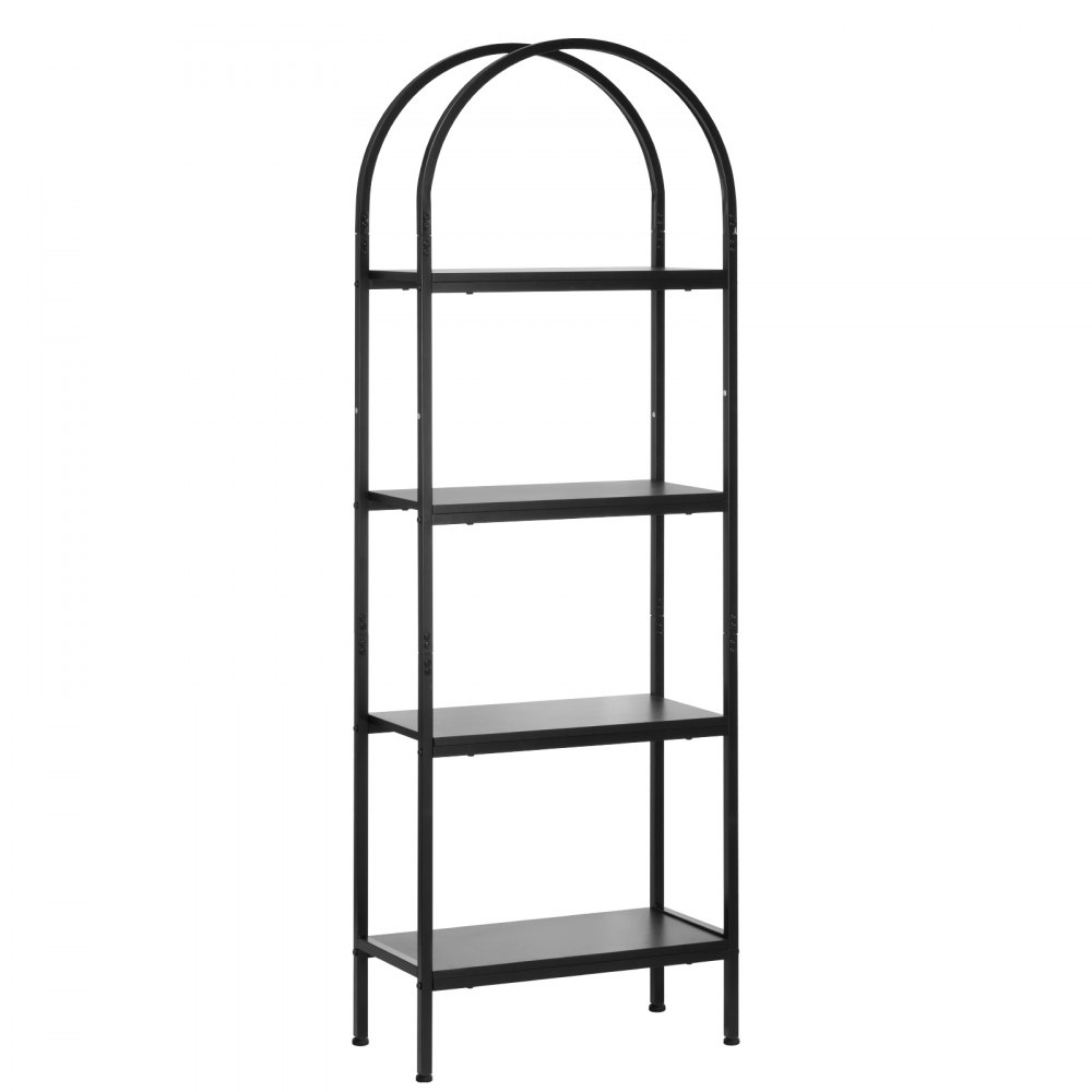 VEVOR Open Bookshelf, 4-Tier, Arched Bookcase Storage Shelves with Metal Frame, Industrial Metal Book Organizer, Freestanding Display Rack Tall Shelving Unit, for Office, Bedroom, Living Room, Black