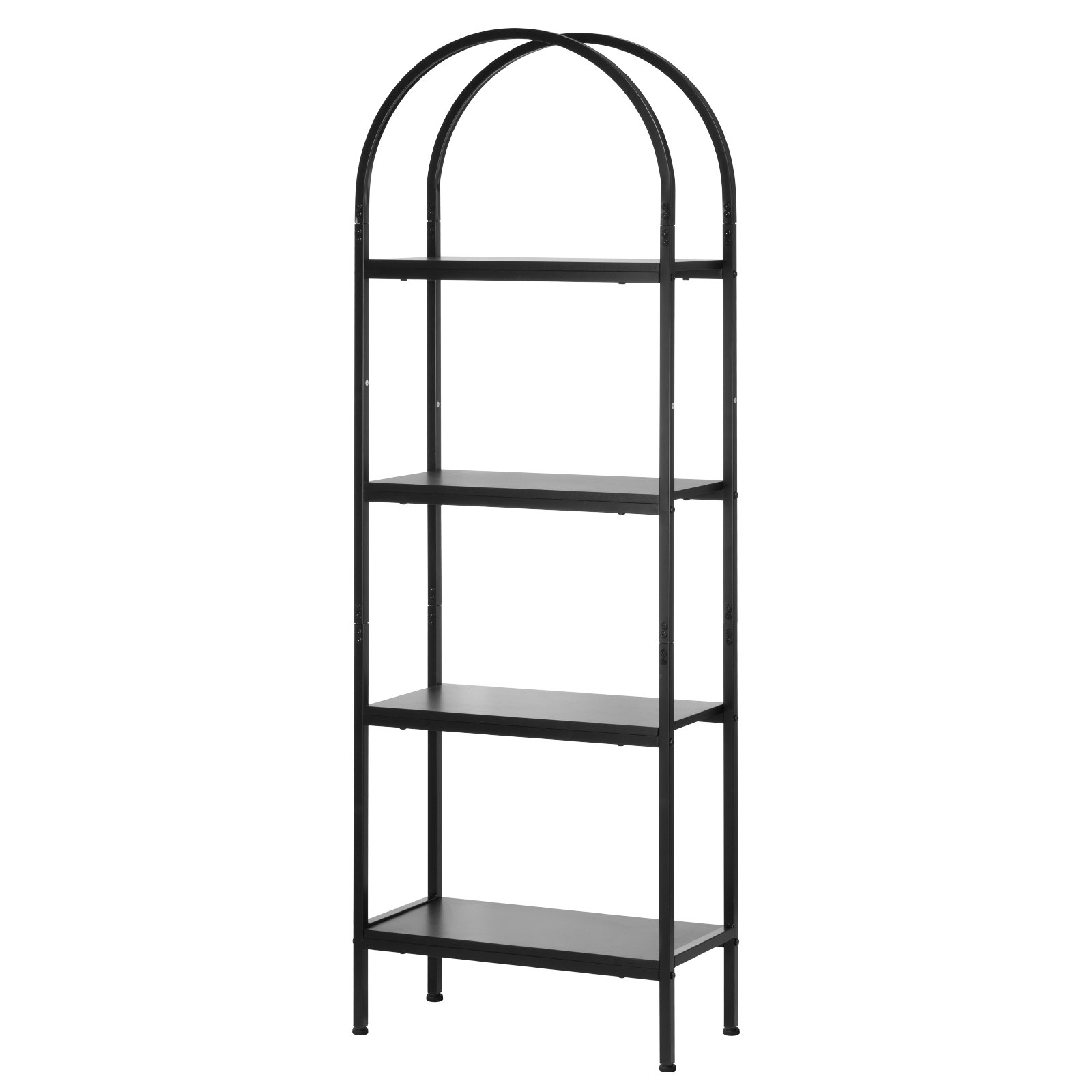 VEVOR Open Bookshelf, 4-Tier, Arched Bookcase Storage Shelves with Metal Frame, Industrial Metal Book Organizer, Freestanding Display Rack Tall Shelving Unit, for Office, Bedroom, Living Room, Black
