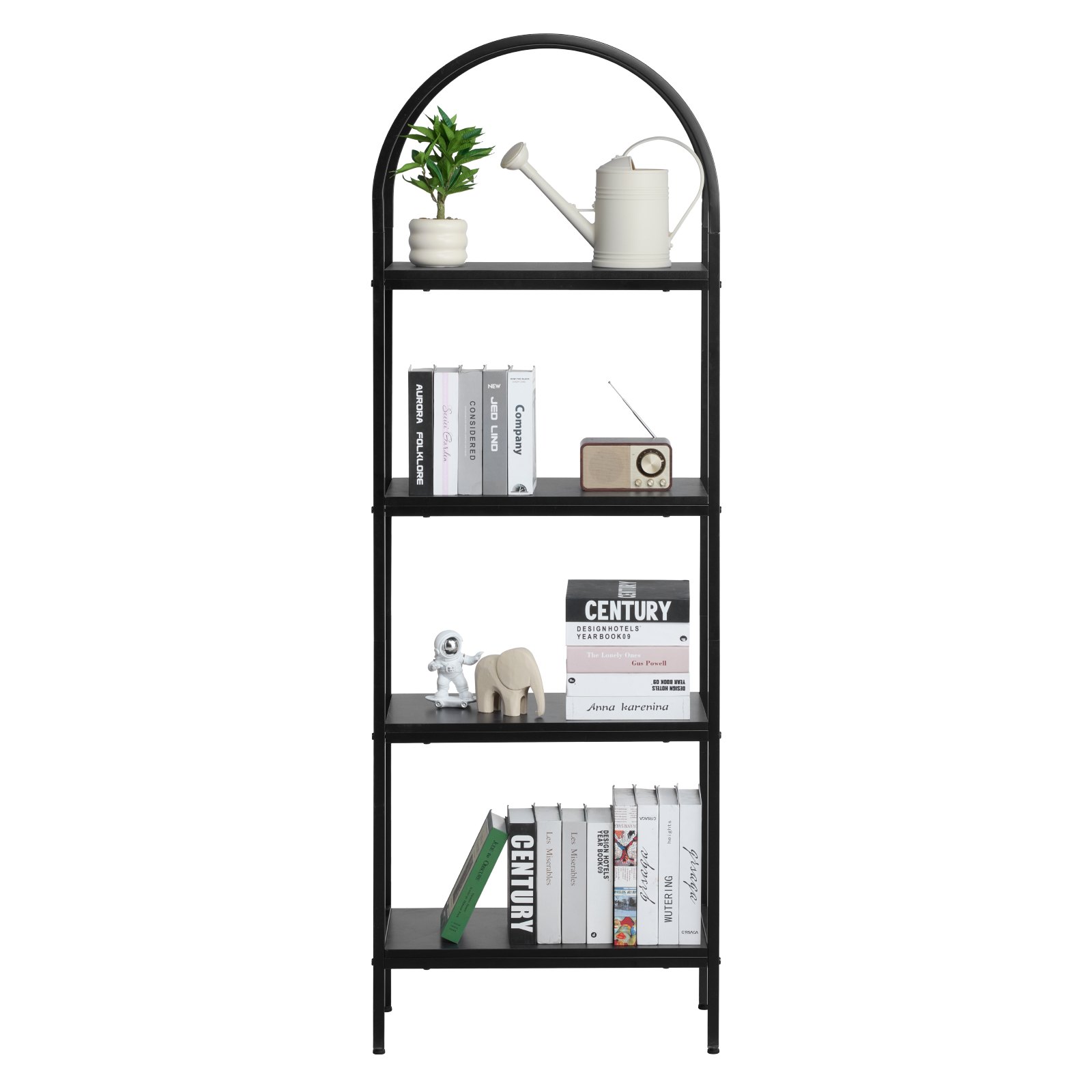 VEVOR Open Bookshelf, 4-Tier, Arched Bookcase Storage Shelves with Metal Frame, Industrial Metal Book Organizer, Freestanding Display Rack Tall Shelving Unit, for Office, Bedroom, Living Room, Black
