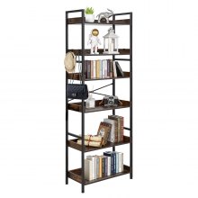 VEVOR Industrial Bookshelf, 6-Tier, Vintage Ladder Shelf Bookshelves and Bookcases, with Metal Frame, Book Organizer with Open Shelves, for Living Room, Bedroom, Kitchen, Home Office, Rustics Brown