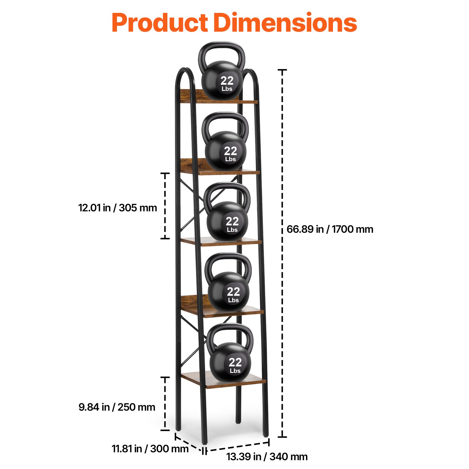 VEVOR Metal Bookshelf, 5-Tier Industrial Bookshelf, Tall Narrow Rustic Vintage Storage Bookcase with Open Shelves, Freestanding Display Shelving Unit Storage Rack, for Living room, Bedroom & Office
