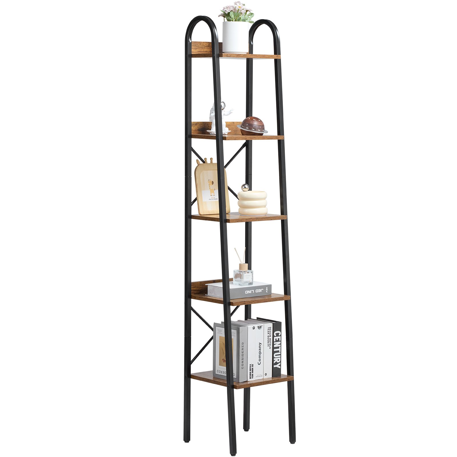 VEVOR Metal Bookshelf, 5-Tier Industrial Bookshelf, Tall Narrow Rustic Vintage Storage Bookcase with Open Shelves, Freestanding Display Shelving Unit Storage Rack, for Living room, Bedroom & Office