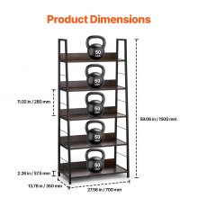 VEVOR Metal Bookshelf Rustic Bookcase 5-Tier for Living room Bedroom & Office