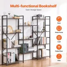 VEVOR Triple Metal Bookshelf, 11-Tier Industrial Bookshelf, Large Rustic Vintage Storage Bookcase with Open Shelves, Freestanding Display Shelving Unit Storage Rack, for Living Room, Bedroom & Office