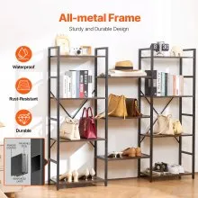 VEVOR Triple Metal Bookshelf, 11-Tier Industrial Bookshelf, Large Rustic Vintage Storage Bookcase with Open Shelves, Freestanding Display Shelving Unit Storage Rack, for Living Room, Bedroom & Office