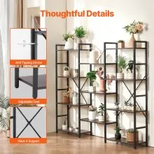 VEVOR Triple Metal Bookshelf, 11-Tier Industrial Bookshelf, Large Rustic Vintage Storage Bookcase with Open Shelves, Freestanding Display Shelving Unit Storage Rack, for Living Room, Bedroom & Office