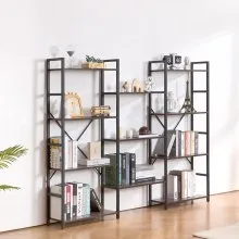 VEVOR Triple Metal Bookshelf, 11-Tier Industrial Bookshelf, Large Rustic Vintage Storage Bookcase with Open Shelves, Freestanding Display Shelving Unit Storage Rack, for Living Room, Bedroom & Office