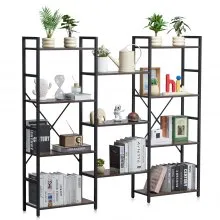 VEVOR Triple Metal Bookshelf, 11-Tier Industrial Bookshelf, Large Rustic Vintage Storage Bookcase with Open Shelves, Freestanding Display Shelving Unit Storage Rack, for Living Room, Bedroom & Office