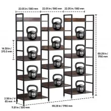 VEVOR 14-Tier Industrial Metal Triple Bookshelf: Rustic Vintage Style with Open Shelves. A Spacious, Freestanding Display & Storage Rack Ideal for Living Rooms, Bedrooms, and Offices​
