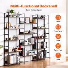 VEVOR 14-Tier Industrial Metal Triple Bookshelf: Rustic Vintage Style with Open Shelves. A Spacious, Freestanding Display & Storage Rack Ideal for Living Rooms, Bedrooms, and Offices​