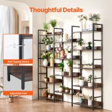VEVOR 14-Tier Industrial Metal Triple Bookshelf: Rustic Vintage Style with Open Shelves. A Spacious, Freestanding Display & Storage Rack Ideal for Living Rooms, Bedrooms, and Offices​
